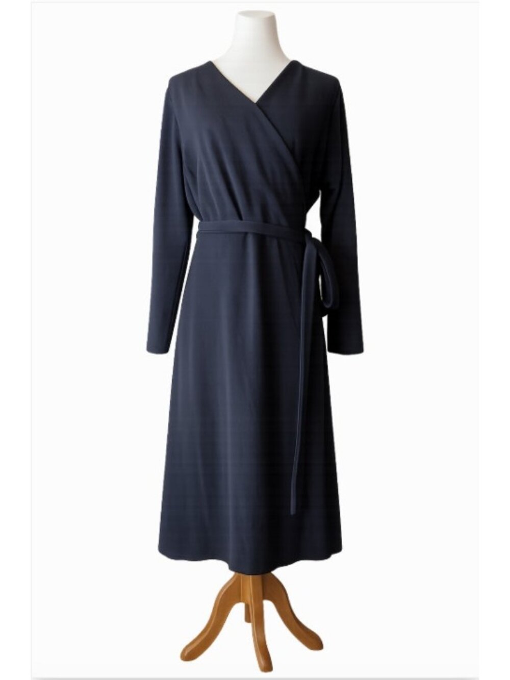 LOFT Plus Wrap Dress Women's Size 18 Black Long Sleeve Tie Waist Midi Stretch